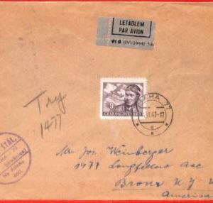 aa0616 - CZECHOSLOVAKIA - Postal History - AIRMAIL COVER to the USA  1947