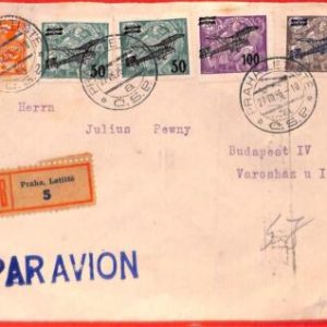 aa0606 - CZECHOSLOVAKIA - POSTAL HISTORY - Overprinted stamps on REGISTERED MAIL