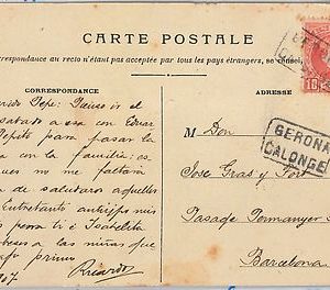 58419 - SPAIN - POSTAL HISTORY: MEDALLON on POSTCARD  - CARTERIA Gerona Caloge
