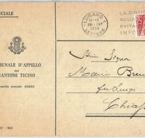 72068 - SWITZERLAND - POSTAL HISTORY - OFFICIAL Cover 1938 - AUTO Road Safety