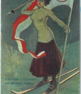 98474 - Czechoslovakia - VINTAGE  ILLUSTRATED  POSTCARD  -  Lady skying