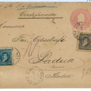 aa3069 - ARGENTINA - POSTAL HISTORY - Registered STATIONERY COVER to ITALY 1896