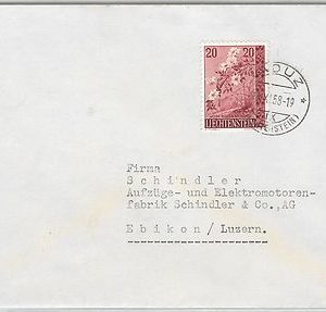 46429 Flowers  -- LIECHTENSTEIN  -  POSTAL HISTORY -   COVER to SWITZERLAND 1956