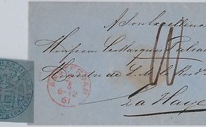 THE NETHERLANDS Nederland -  POSTAL HISTORY  - COVER: AMSTERDAM to THE HAGE 1861