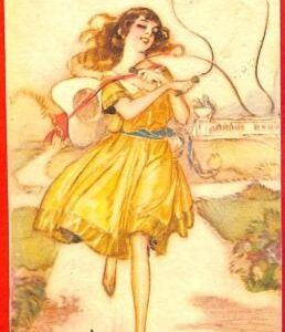 Lib7755 - VINTAGE Artist signed POSTCARD - Glamour: MAUZAN 1920  Skipping Rope