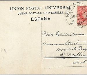 58426  -  SPAIN  - POSTAL HISTORY: MEDALLON  on POSTCARD to AUSTRALIA - 1907