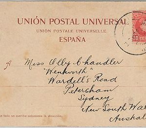 58428  -  SPAIN  - POSTAL HISTORY: MEDALLON  on POSTCARD to NSW AUSTRALIA - 1909