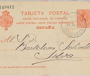 58436  -  SPAIN  - POSTAL HISTORY: STATIONERY CARD from San Juan  BALEARES 1916