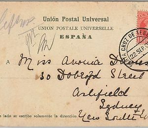58429  -  SPAIN  - POSTAL HISTORY: MEDALLON  on POSTCARD to NSW AUSTRALIA - 1905