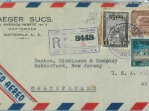 86065 - GUATEMALA - POSTAL HISTORY -  REGISTERED AIRMAIL COVER to the USA 1951