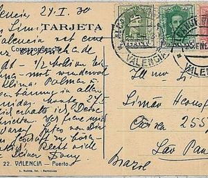 37040  - SPAIN - POSTAL HISTORY - POSTCARD from  VALENCIA to BRAZIL - 1930