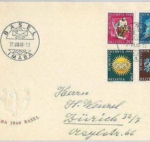 58450 -  SWITZERLAND - POSTAL HISTORY: Scott # B170-B173 on COVER 1948  OLYMPICS