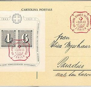 58456 -  SWITZERLAND - POSTAL HISTORY: Block 8 on POSTCARD special postmark 1943
