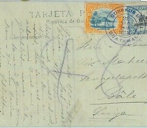 86020 - GUATEMALA - POSTAL HISTORY - POSTCARD to SWITZERLAND 1910 - Repaired