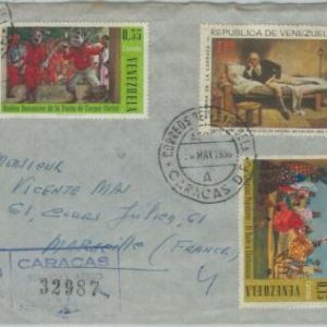 74550 - VENEZUELA - POSTAL HISTORY -  REGISTERED COVER  to FRANCE 1956 - MUSIC
