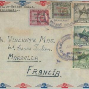 74599 - VENEZUELA - POSTAL HISTORY - OVERPRINTED stamps on COVER to FRANCE 1951