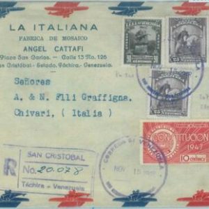 86132 - VENEZUELA - POSTAL HISTORY -  REGISTERED Airmail COVER to ITALY  1948