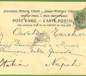 P0974 - INDIA - POSTAL HISTORY - POSTCARD from PRINCE'S DOCK to ITALY - TAXED!