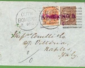 P0993 - INDIA - POSTAL HISTORY - QV 2 colour franking to Italy HAND STAMPED King