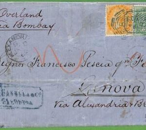P0995 - INDIA - POSTAL HISTORY - QV 2 colour franking to Italy 1866  via EGYPT