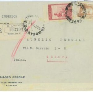 aa3102  - ARGENTINA - POSTAL HISTORY -  Registered COVER: ROSARIO to ITALY  1938
