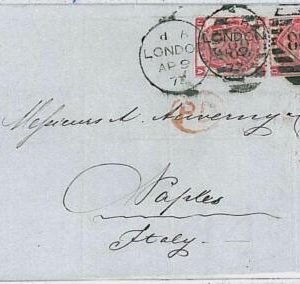 29979  GB -  Postal History COVER: SG 103 pl 7 from LONDON to NAPOLI 1872