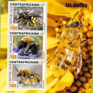 A7563 - CENTRAFRICAINE -  Stamp Sheet -2021 - Insects BEES