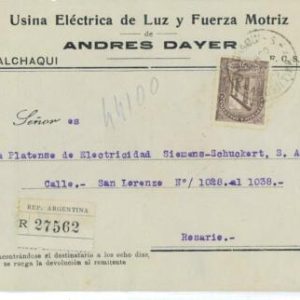 aa3113 - ARGENTINA - POSTAL HISTORY - Registered COVER from CALCHAQUI to ROSARIO
