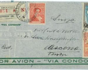 aa3025 - ARGENTINA - POSTAL HISTORY  Registered COVER to SWITZERLAND 1938 Condor