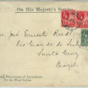 67352 - BARBADOS - Postal History - OFFICIAL MAIL COVER to  BRAZIL!  1913