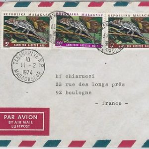 56563 - FAUNA Animals CHAMALEON -  MADAGASCAR -  POSTAL HISTORY:  COVER 1974