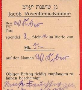 aa2242 - ISRAEL - JUDAICA - Vintage ZIONIST DONATION 1919 Jacob Rosenheim Colony