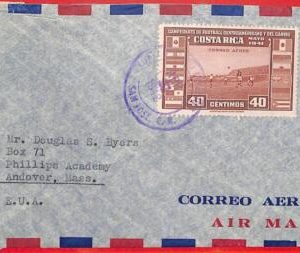 aa2451 - COSTA RICA - Postal History - Censored COVER to US FOOTBALL World 1942