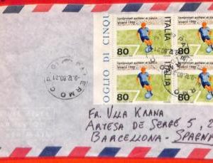 aa2448 - ITALY - Postal History - BLOCK of 4 FOOTBALL stamps on cover 1980