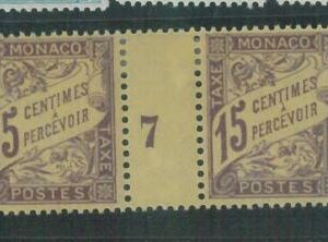 88233b - MONACO - STAMPS: Timbre Tax GUTTER PAIR with NUMBER! # 7 -- MLH