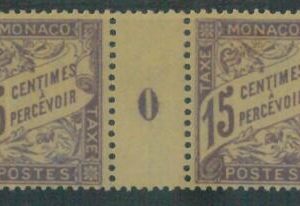 88233c - MONACO - STAMPS: Timbre Tax GUTTER PAIR with NUMBER! # 0 -- MLH