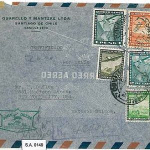 CHILE  - POSTAL HISTORY  -  AIRMAIL COVER to USA - 2 different CENSOR TAPES 1942