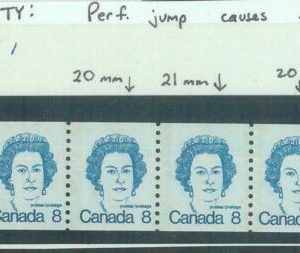 88342 - CANADA - Error STAMP - Unitrade #  604 I strip of 4 w/ 1 JUMBO stamp MNH