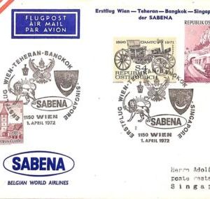 aa7082 - AUSTRIA - Postal History - FIRST FLIGHT: Wien  Teheran  Bangkok 1972