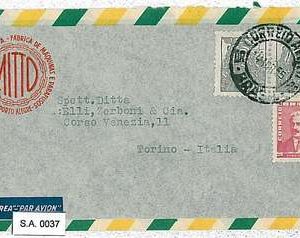 BRAZIL  - POSTAL HISTORY:  PORTO ALEGRE  ADVERTISING airmail COVER to ITALY 1955