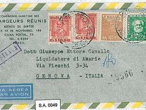 BRAZIL  - POSTAL HISTORY: REGISTERED AIRMAIL COVER to ITALY 1957 - 20.30 Cr rate