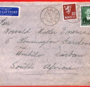 aa1138 - NORWAY - Postal History -  AIRMAIL COVER to SOUTH AFRICA 1948