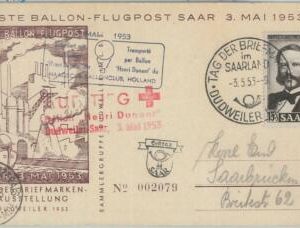 77729 - SAAR  - Postal History - FDC postmark on POSTCARD flown by BALLOON  1953