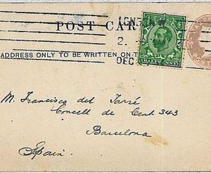 GREAT BRITAIN: POSTAL HISTORY:  Postal Stationery + SG 321 to SPAIN - LATE USE