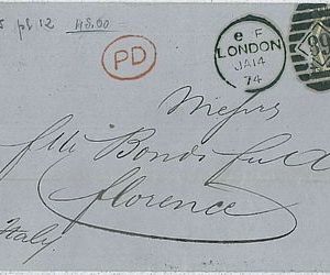 GREAT BRITAIN: POSTAL HISTORY: COVER to TUSCANY / ITALY - 1874   SG 125 plate 12