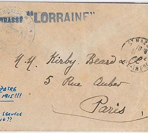 FRANCE -  POSTAL HISTORY COVER - Military Marine Ship: CUIRASSE LORRAINE 1915