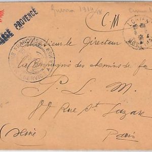 FRANCE -  POSTAL HISTORY COVER - Military Marine Ship: CUIRASSE  PROVENCE 1914