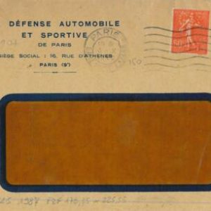 93207 -  FRANCE  - POSTAL HISTORY - PERFIN stamp on COVER  1923 - Insurance CARS
