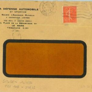 93206 -  FRANCE  - POSTAL HISTORY - PERFIN stamp on COVER  1923 - Insurance CARS