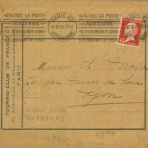 93209 -  FRANCE  - POSTAL HISTORY - PERFIN stamp on COVER  1925 - TOURING CLUB
